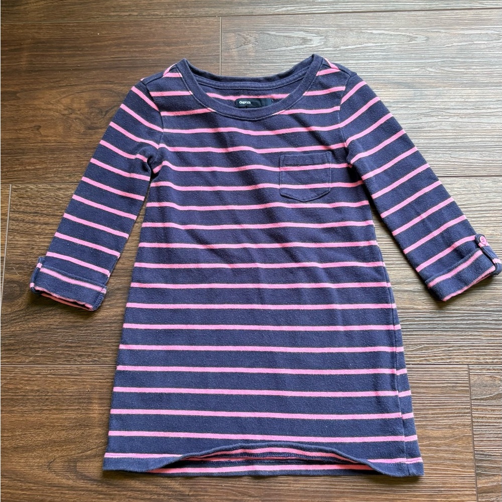 GAP Navy & Pink Striped Long Sleeve Tee Dress